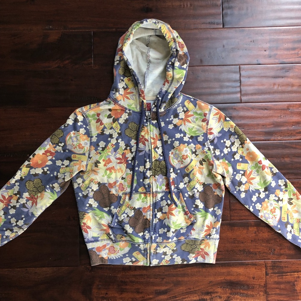 Lucky Brand Floral Zip Up Hoodie Size Med
